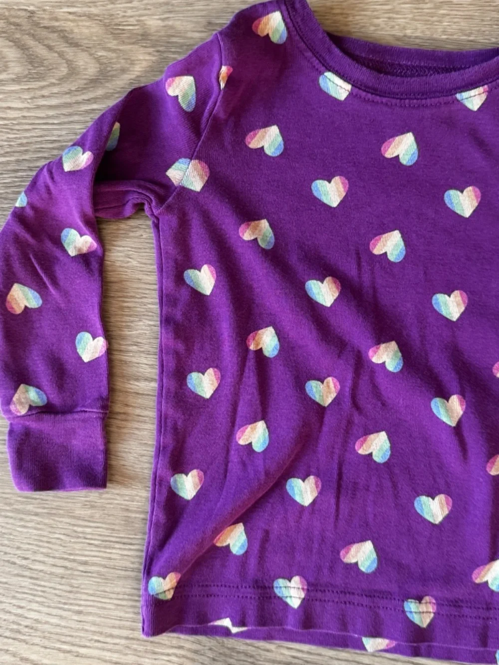 Old Navy Purple Rainbow Heart Pajama Set Girls Size 3T 2 Piece Cotton Sleepwear